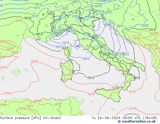 Surface pressure UK-Global Tu 24.09.2024 00 UTC