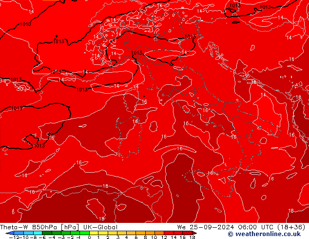 Theta-W 850hPa UK-Global St 25.09.2024 06 UTC