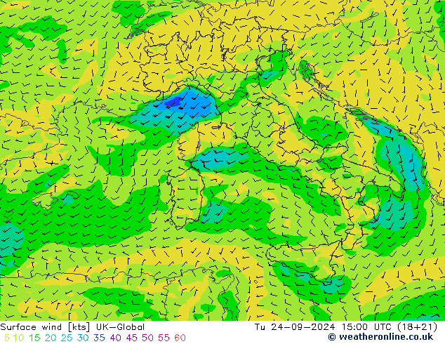 Surface wind UK-Global Tu 24.09.2024 15 UTC