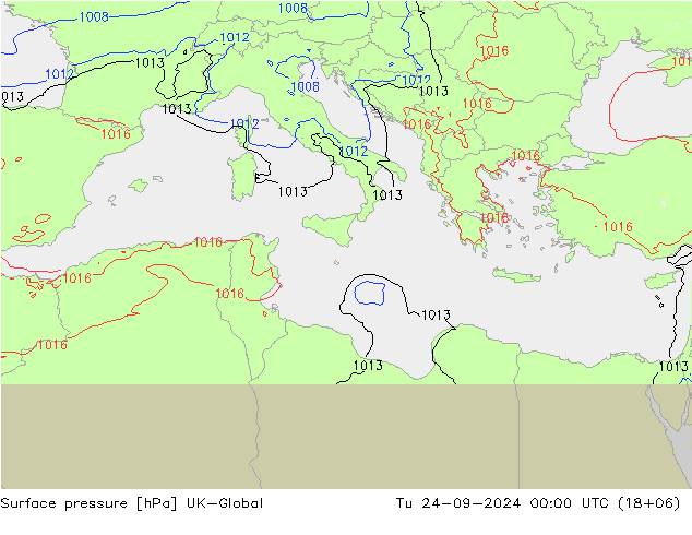 Surface pressure UK-Global Tu 24.09.2024 00 UTC