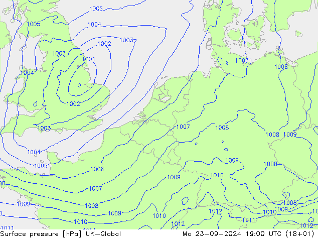 Pressione al suolo UK-Global lun 23.09.2024 19 UTC