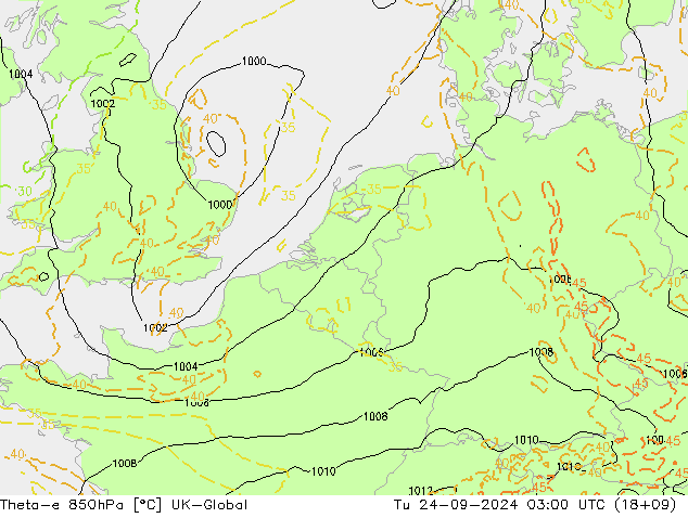 Theta-e 850hPa UK-Global mar 24.09.2024 03 UTC