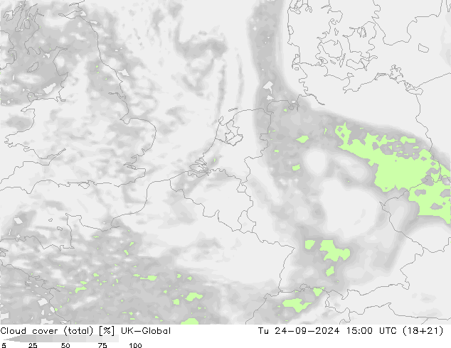 Cloud cover (total) UK-Global Tu 24.09.2024 15 UTC