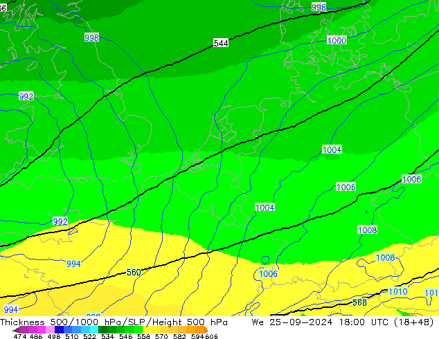 Thck 500-1000hPa UK-Global St 25.09.2024 18 UTC