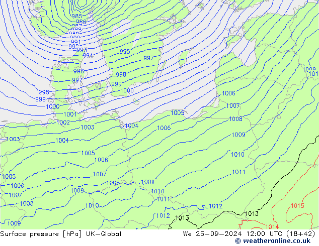 pression de l'air UK-Global mer 25.09.2024 12 UTC