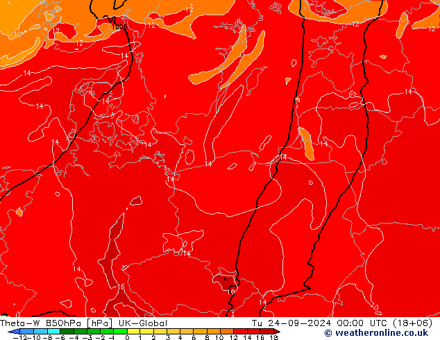 Theta-W 850hPa UK-Global Ter 24.09.2024 00 UTC