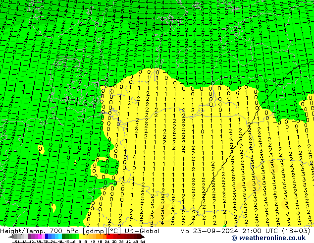 Height/Temp. 700 hPa UK-Global lun 23.09.2024 21 UTC