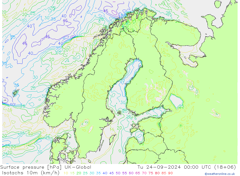 Isotachs (kph) UK-Global Ter 24.09.2024 00 UTC