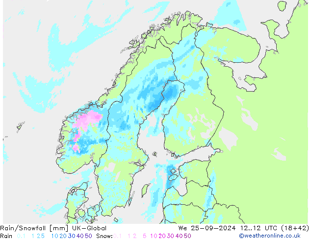 Rain/Snowfall UK-Global We 25.09.2024 12 UTC