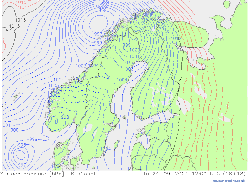 Luchtdruk (Grond) UK-Global di 24.09.2024 12 UTC