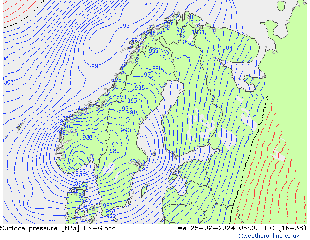 Luchtdruk (Grond) UK-Global wo 25.09.2024 06 UTC