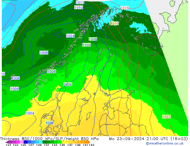 Thck 850-1000 hPa UK-Global lun 23.09.2024 21 UTC