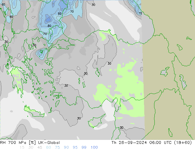 RH 700 гПа UK-Global чт 26.09.2024 06 UTC