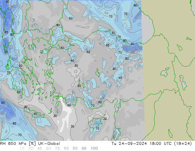 Humedad rel. 850hPa UK-Global mar 24.09.2024 18 UTC