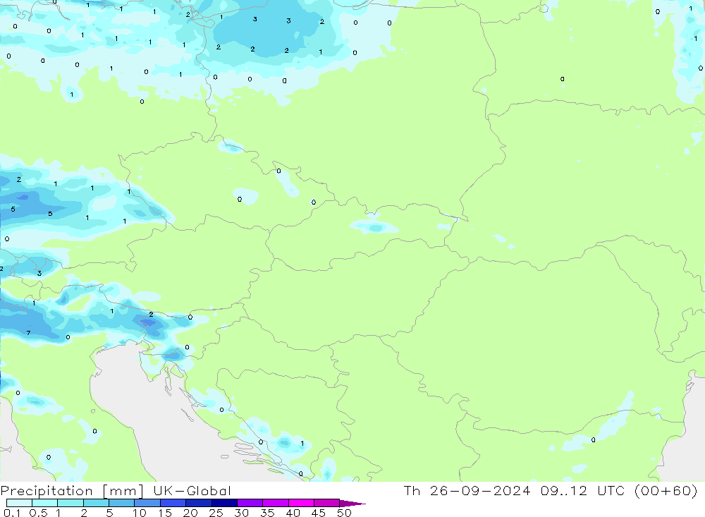 Srážky UK-Global Čt 26.09.2024 12 UTC