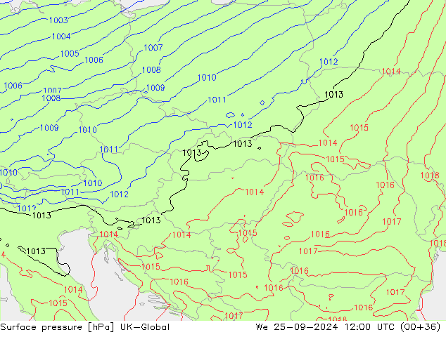 Atmosférický tlak UK-Global St 25.09.2024 12 UTC