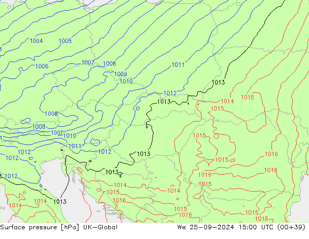 Atmosférický tlak UK-Global St 25.09.2024 15 UTC