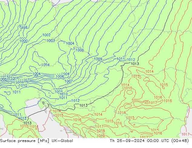 Pressione al suolo UK-Global gio 26.09.2024 00 UTC