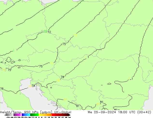 Géop./Temp. 950 hPa UK-Global mer 25.09.2024 18 UTC