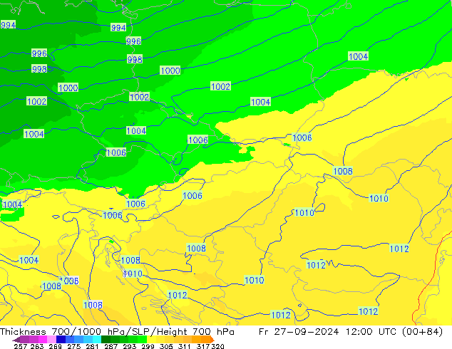 Thck 700-1000 hPa UK-Global Fr 27.09.2024 12 UTC