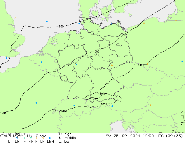 Cloud layer UK-Global Çar 25.09.2024 12 UTC