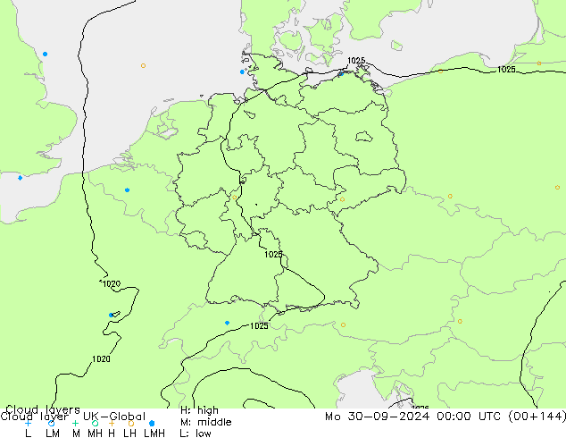 Wolkenschichten UK-Global Mo 30.09.2024 00 UTC