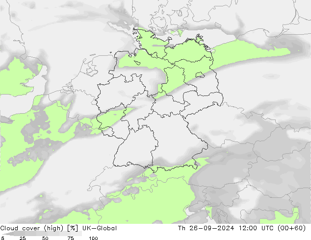 Cloud cover (high) UK-Global Th 26.09.2024 12 UTC