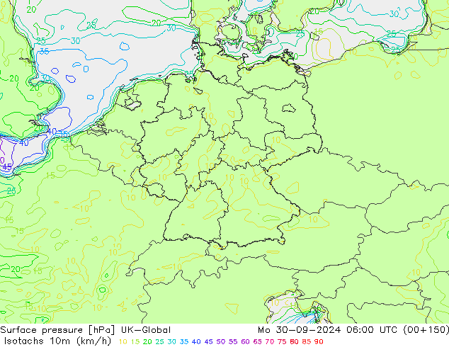 Eşrüzgar Hızları (km/sa) UK-Global Pzt 30.09.2024 06 UTC