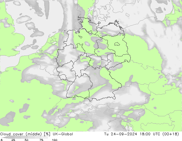 Cloud cover (middle) UK-Global Tu 24.09.2024 18 UTC