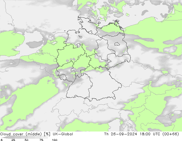 Cloud cover (middle) UK-Global Th 26.09.2024 18 UTC