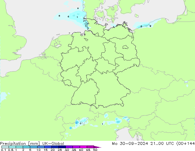 Srážky UK-Global Po 30.09.2024 00 UTC