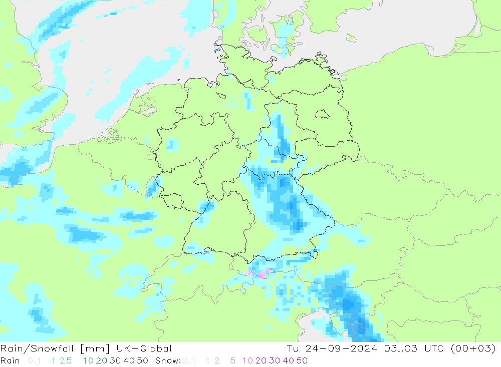 Rain/Snowfall UK-Global Tu 24.09.2024 03 UTC