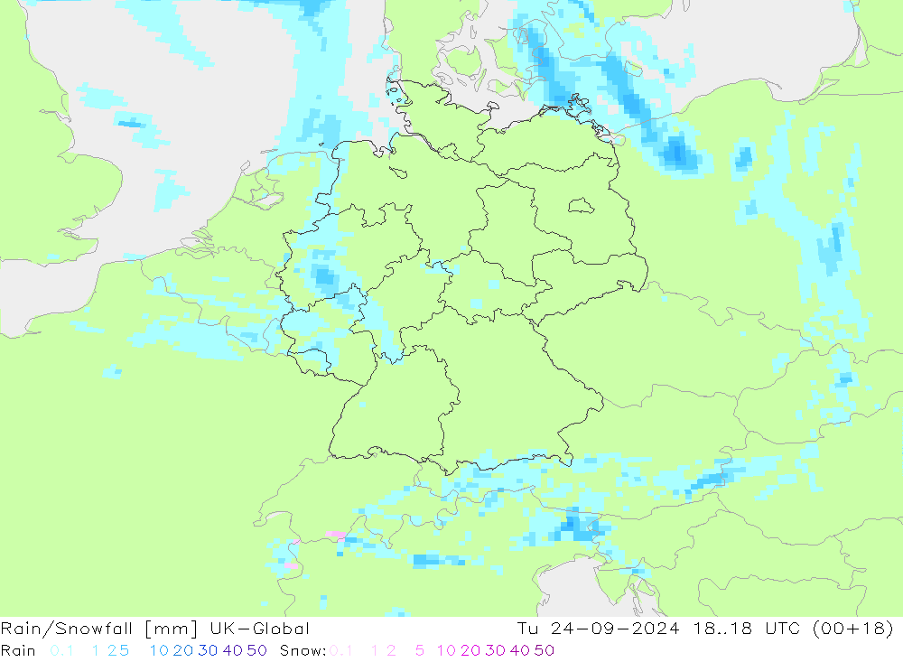 Rain/Snowfall UK-Global Ter 24.09.2024 18 UTC