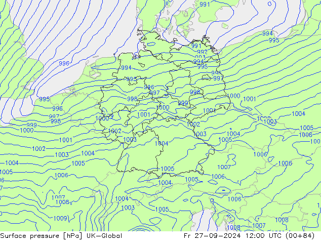 Surface pressure UK-Global Fr 27.09.2024 12 UTC