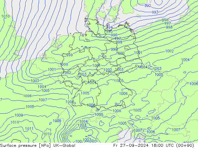 Surface pressure UK-Global Fr 27.09.2024 18 UTC