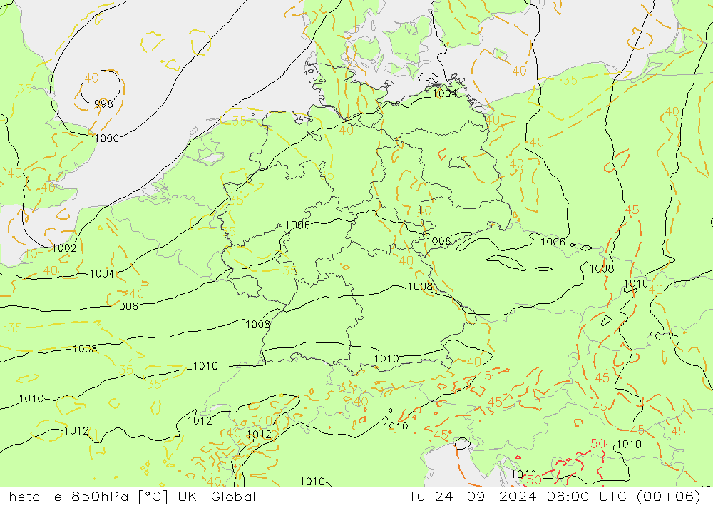 Theta-e 850hPa UK-Global mar 24.09.2024 06 UTC