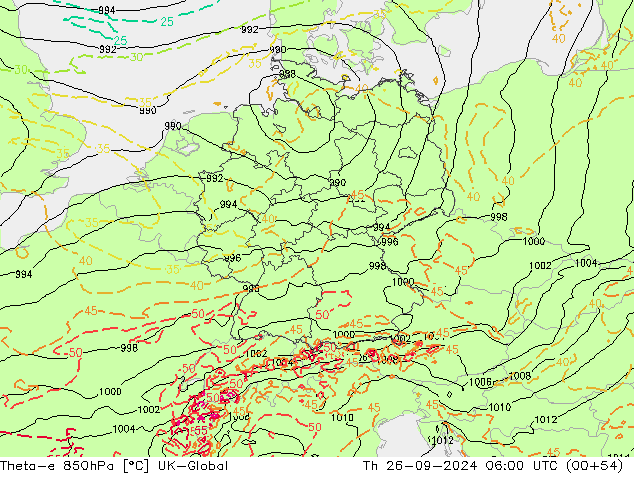 Theta-e 850гПа UK-Global чт 26.09.2024 06 UTC