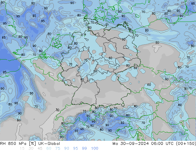 RH 850 hPa UK-Global Seg 30.09.2024 06 UTC