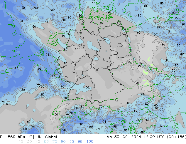 Humidité rel. 850 hPa UK-Global lun 30.09.2024 12 UTC