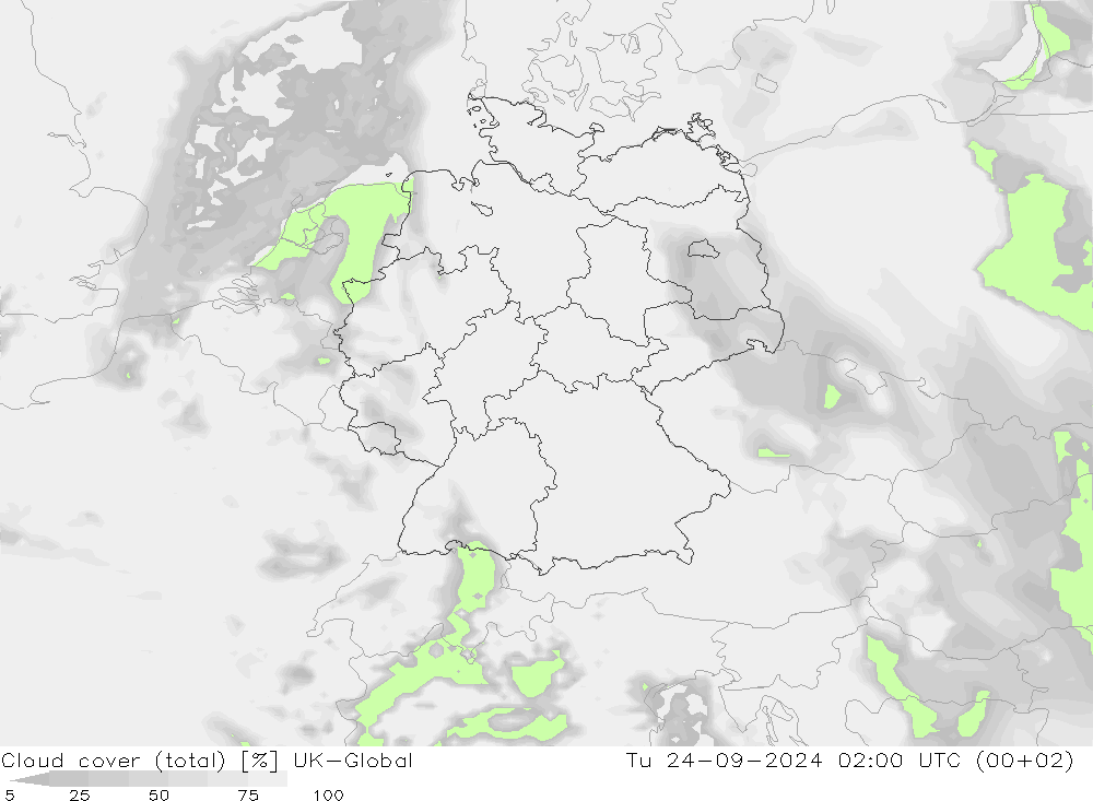 Cloud cover (total) UK-Global Tu 24.09.2024 02 UTC