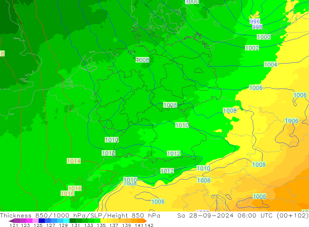 Thck 850-1000 hPa UK-Global Sáb 28.09.2024 06 UTC