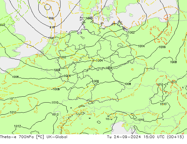 Theta-e 700hPa UK-Global Sa 24.09.2024 15 UTC