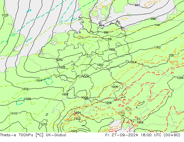 Theta-e 700hPa UK-Global Pá 27.09.2024 18 UTC