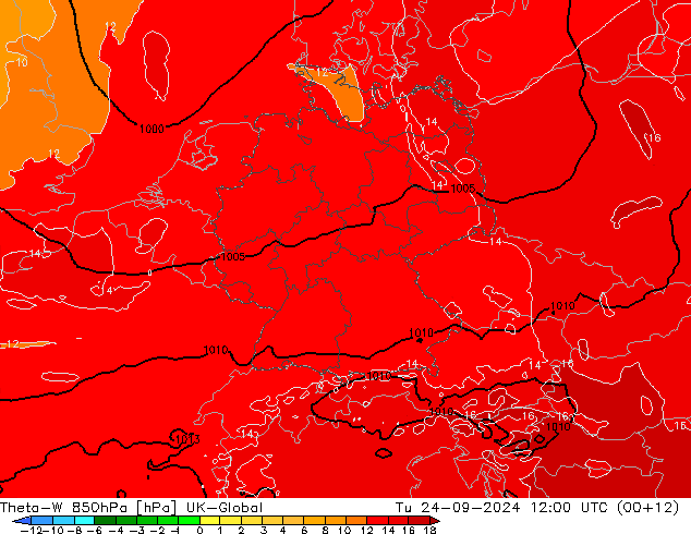 Theta-W 850hPa UK-Global di 24.09.2024 12 UTC