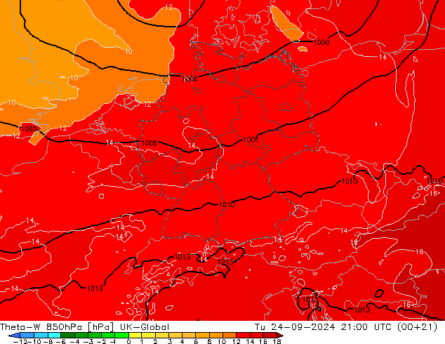 Theta-W 850hPa UK-Global Sa 24.09.2024 21 UTC
