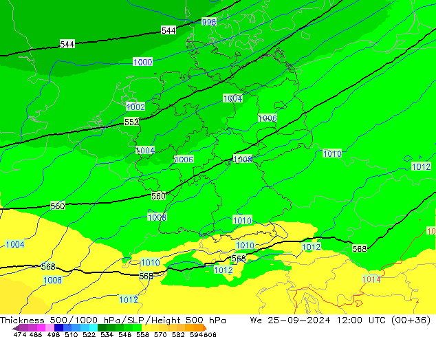 Dikte 500-1000hPa UK-Global wo 25.09.2024 12 UTC