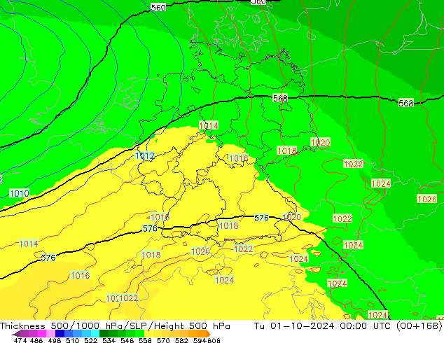 Schichtdicke 500-1000 hPa UK-Global Di 01.10.2024 00 UTC