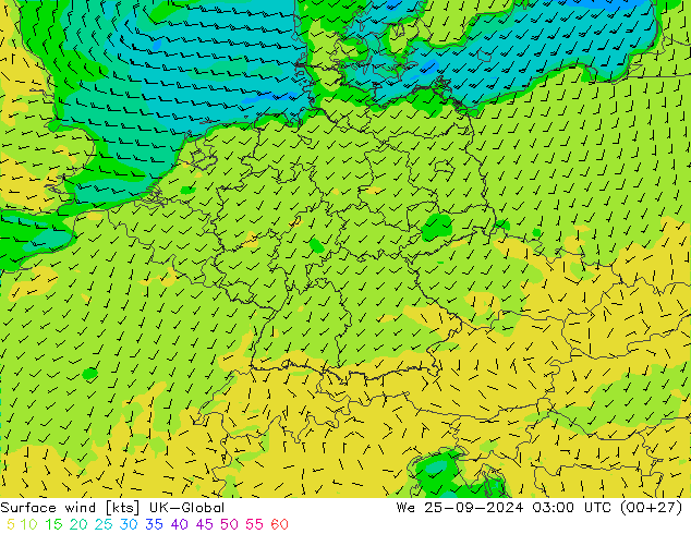 Vento 10 m UK-Global Qua 25.09.2024 03 UTC