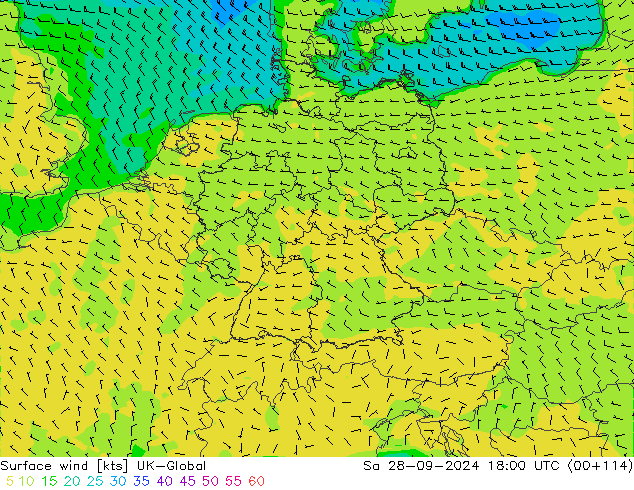 Surface wind UK-Global Sa 28.09.2024 18 UTC