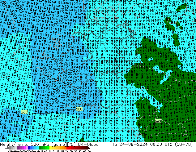 Height/Temp. 500 hPa UK-Global mar 24.09.2024 06 UTC